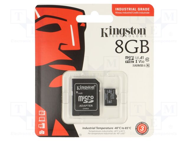 Memory card; industrial; microSDHC,microSDXC; R: 100MB/s; 8GB
