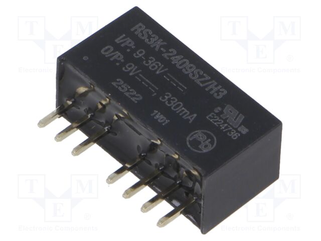 Converter: DC/DC; 3W; Uin: 9÷36V; Uout: 9VDC; Iout: 330mA; SIP8