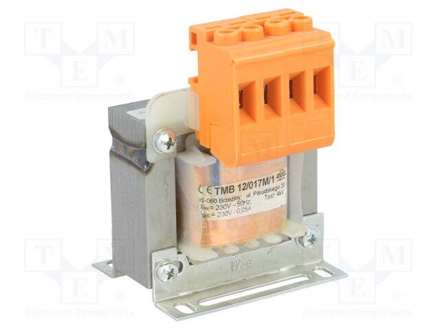 Transformer: mains; 12VA; 230VAC; 230V; Leads: terminal block; IP00