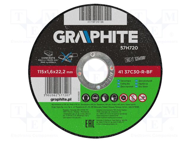 Cutting wheel; Ø: 115mm; Øhole: 22.2mm; Disc thick: 1.6mm