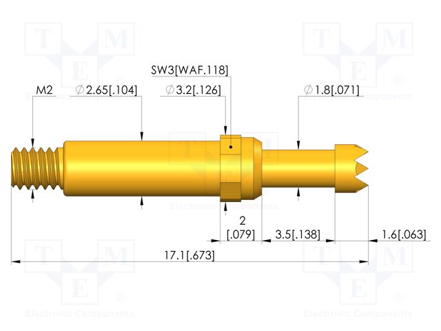 Test needle; Spring compression: 2.8mm; 3.5mm; 5A; CuBe; Ø: 2.3mm