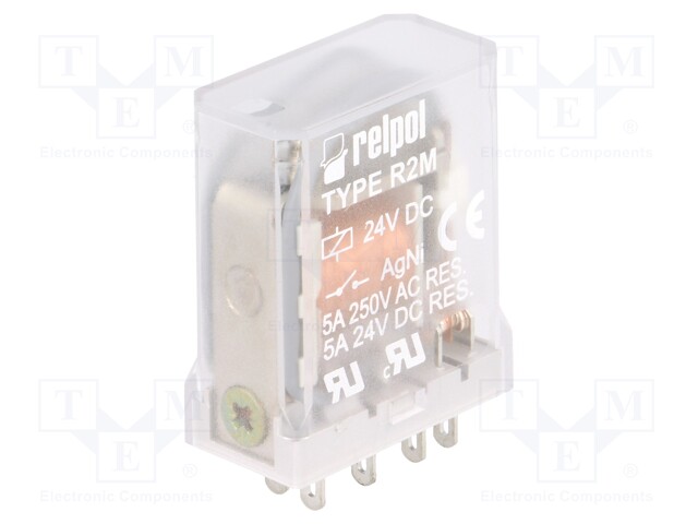 Relay: electromagnetic; DPDT; Ucoil: 24VDC; 5A/250VAC; 5A/24VDC