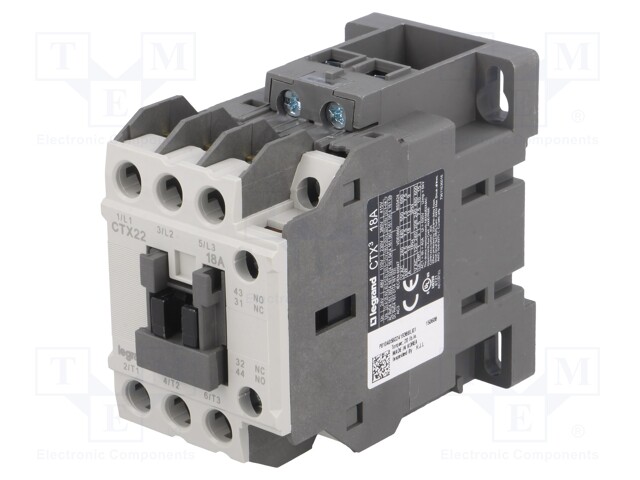 Contactor: 3-pole; NO x3; Auxiliary contacts: NO + NC; 48VAC; 18A