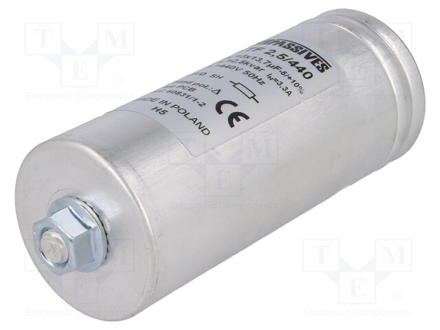 Capacitor: polypropylene; three phase; Q@50Hz: 2.5kVAR; 440VAC