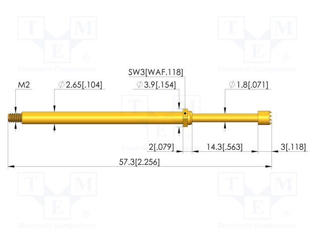 Test needle; Spring compression: 12mm; 14.3mm; 5A; CuBe; Ø: 3mm