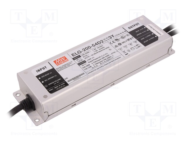 Power supply: switched-mode; LED; 200.88W; 54VDC; 3.72A; IP67; 93%