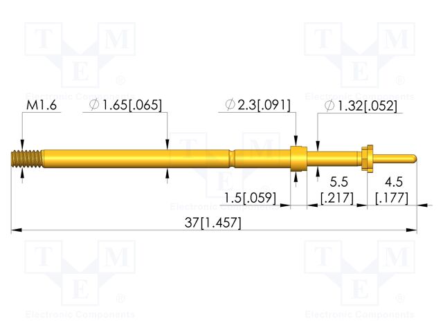 Test needle; Spring compression: 4mm; 5mm; 5A; CuBe; gold-plated