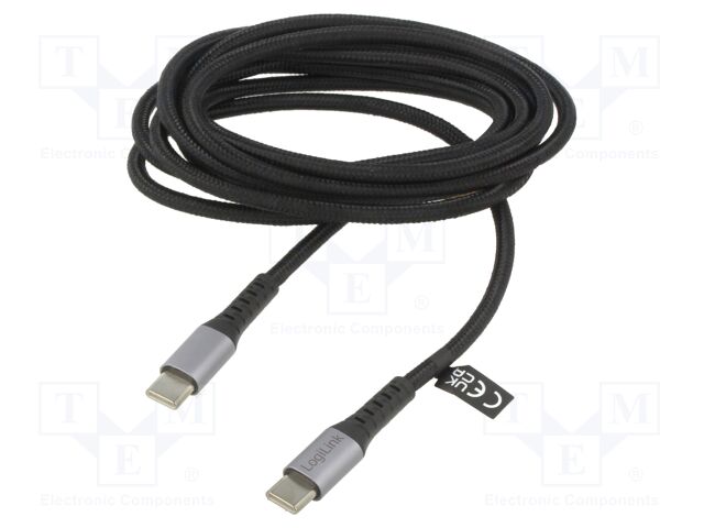 Cable; USB 2.0; USB C plug,both sides; 2m; black; 480Mbps; textile