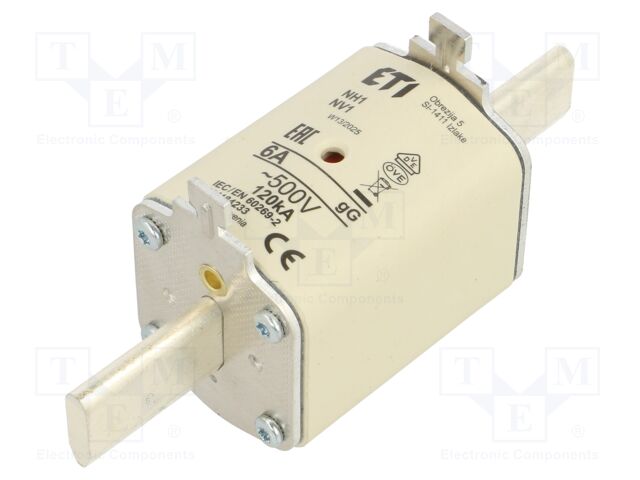 Fuse: fuse; gG; 6A; 500VAC; ceramic,industrial; NH1; WT-NH