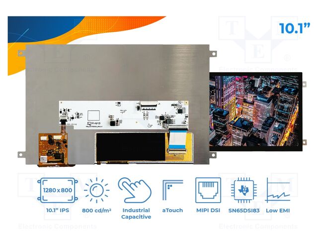 Display: TFT; 10.1"; 1280x800; Illumin: LED; RGB; 800cd/m2; 5VDC