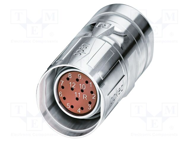 Connector: M23; plug; PIN: 12; crimped; straight; IP67; 8A; 48V; metal