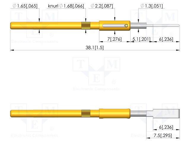 Test needle; Spring compression: 4mm; 5mm; 5A; steel; Ø: 2mm; flat