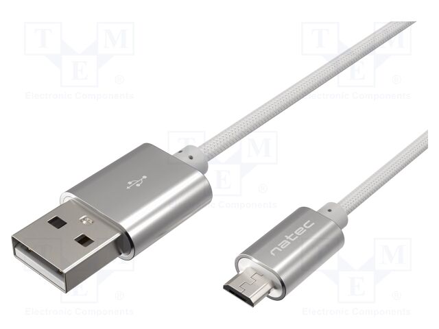 Cable; USB 2.0; USB A plug,USB B micro plug; 1m; grey; 480Mbps