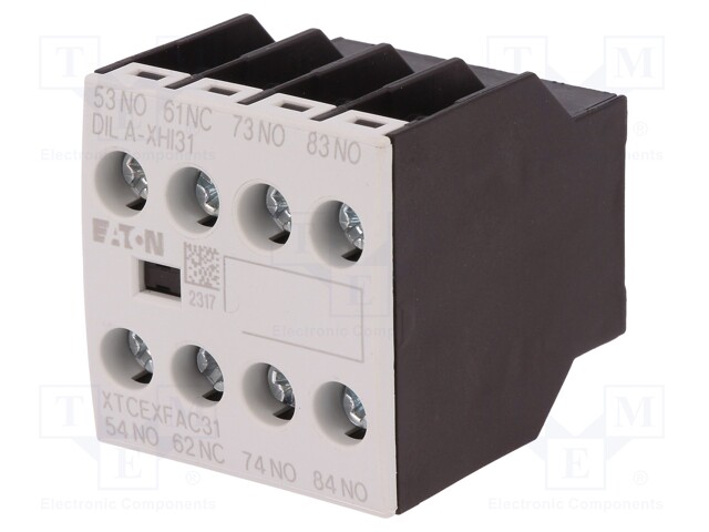 Auxiliary contacts; Leads: screw terminals; Mounting: front