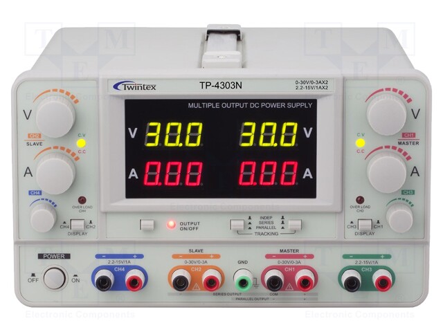 Power supply: laboratory; Channels: 4; 0÷30VDC; 0÷3A; 0÷30VDC; 0÷3A
