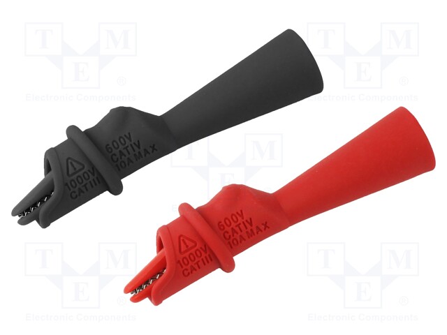 Crocodile clip; 10A; Grip capac: max.9mm; black,red; L: 80.5mm