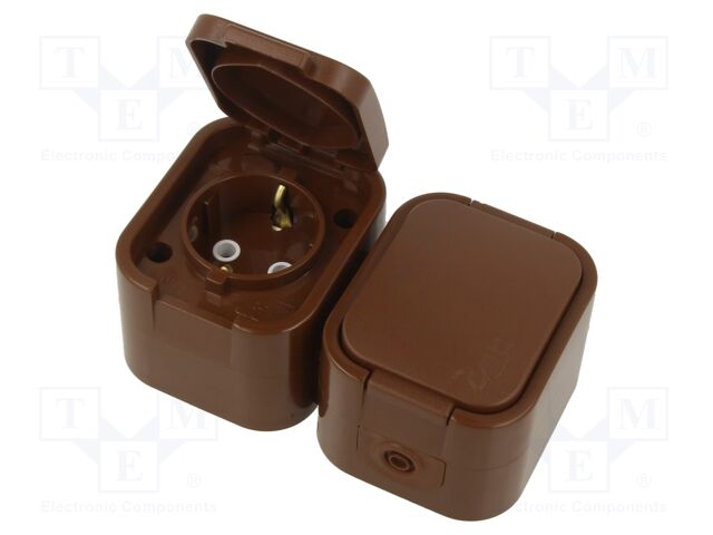 Connector: AC supply; socket; 2P+PE; 250VAC; 16A; black; wall mount