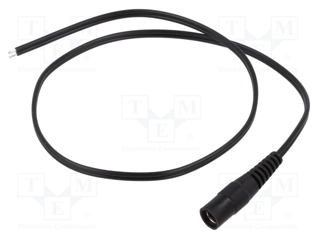 Cable; wires,DC 5,5/2,5 socket; straight; 0.5mm2; black; 0.5m