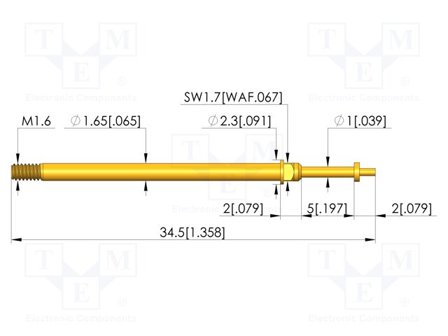 Test needle; Spring compression: 4mm; 5mm; 8A; CuBe; gold-plated