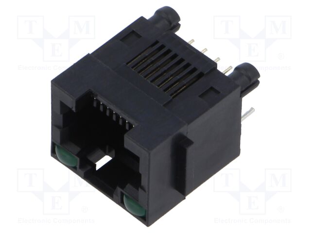 Socket; RJ45; PIN: 8; with LED; Layout: 8p8c; on PCBs,PCB snap; THT