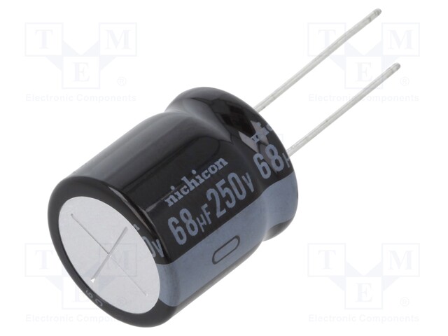 Capacitor: electrolytic; THT; 68uF; 250VDC; Ø18x20mm; Pitch: 7.5mm
