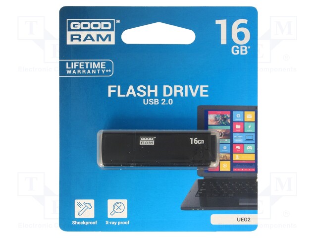 Pendrive; USB 2.0; 16GB; Read: 20MB/s; Write: 5MB/s; Colour: black
