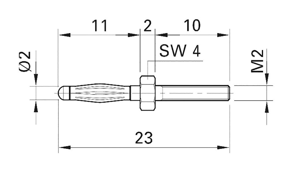 Plug; 2mm banana; 25A; nickel plated; max.150°C; Connection: M2