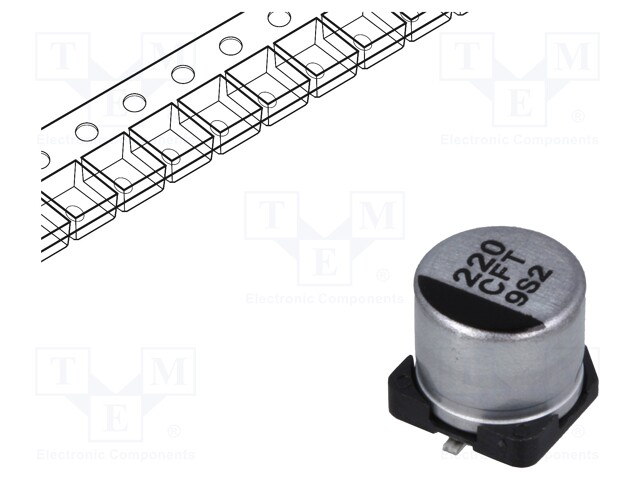 Capacitor: electrolytic; low impedance; 220uF; 16VDC; Case: D; FT