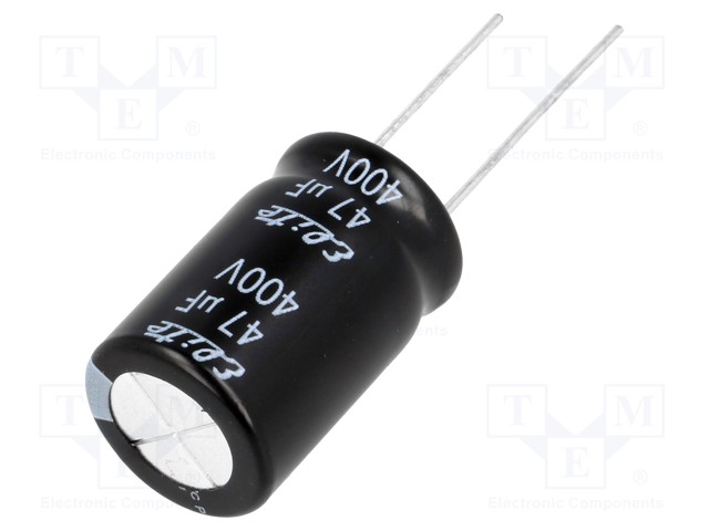 Capacitor: electrolytic; THT; 47uF; 400VDC; Ø16x25mm; Pitch: 7.5mm