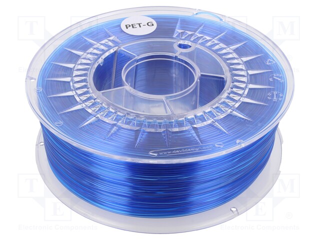 Filament: PET-G; 1.75mm; blue translucent; 220÷250°C; 1kg; ±0,05mm