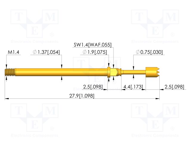 Test needle; Spring compression: 3.5mm; 4.4mm; 5A; CuBe; Ø: 1.8mm