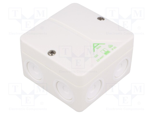 Enclosure: junction box; X: 80mm; Y: 80mm; Z: 52mm; polystyrene; IP65