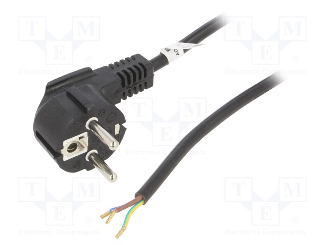 Cable; CEE 7/7 (E/F) plug angled,wires; PVC; 2m; black; 10A; 250V