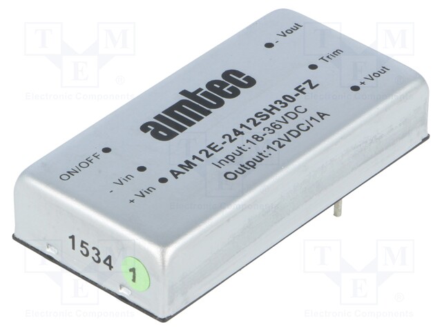 Converter: DC/DC; 12W; Uin: 18÷36V; 12VDC; Iout: 1A; 2"x1"; 30g