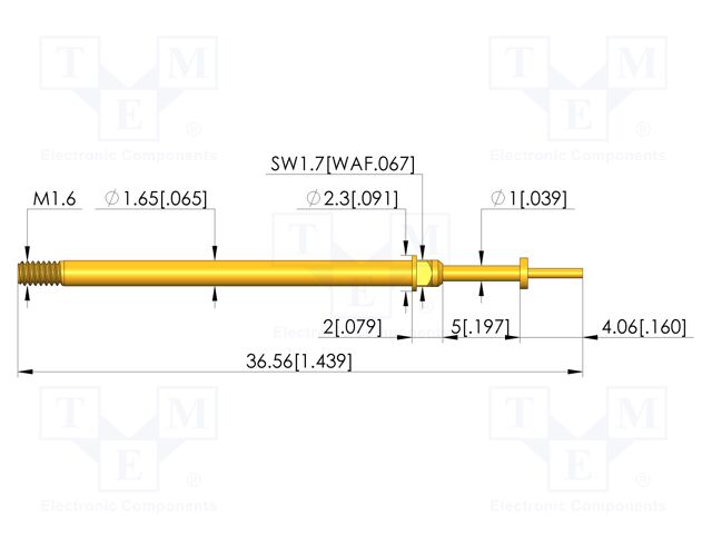 Test needle; Spring compression: 4mm; 5mm; 5A; CuBe; gold-plated
