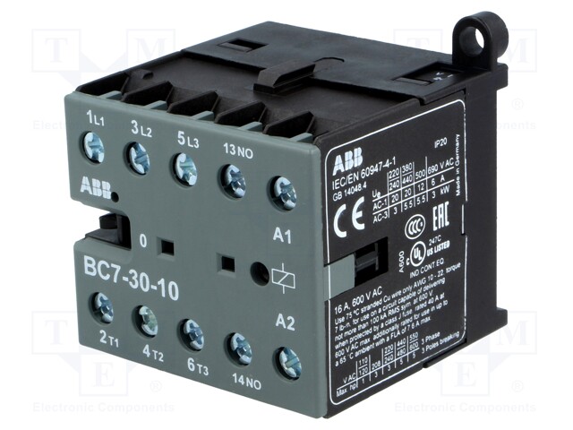 Contactor: 3-pole; NO x3; Auxiliary contacts: NO; 24VDC; 7A; BC7