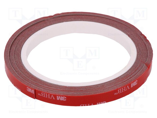 Tape: fixing; W: 9mm; L: 5m; D: 0.6mm; acrylic; grey; max.230°C; 25N/cm