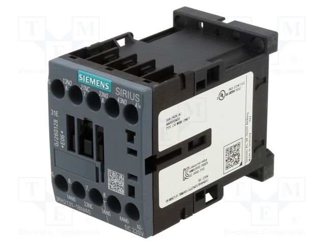 Contactor: 4-pole; NC + NO x3; 220VDC; 10A; DIN,on panel; 3RH20