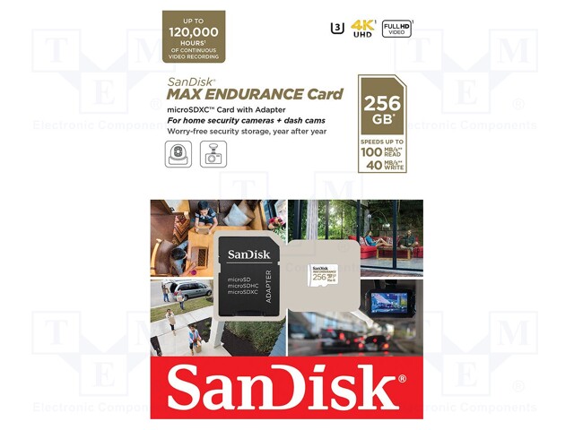 Memory card; SDXC; 256GB; Read: 100MB/s; Write: 40MB/s