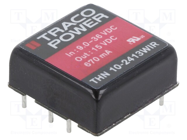 Converter: DC/DC; 10W; Uin: 9÷36V; 15VDC; Iout: 670mA; 1"x1"; 16.5g