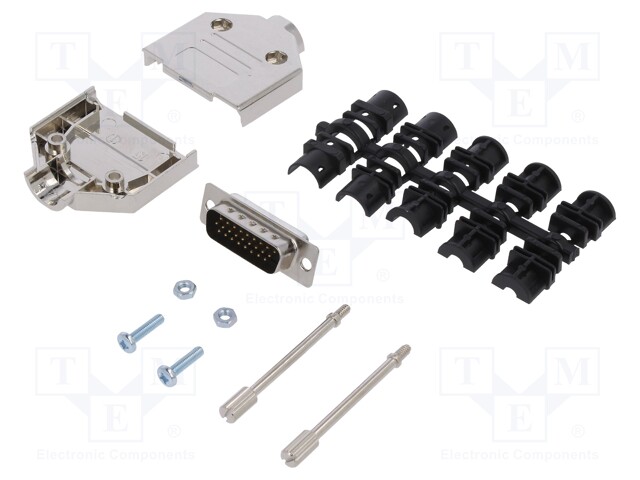 D-Sub HD; PIN: 26; plug; male; shielded; soldering; for cable; black