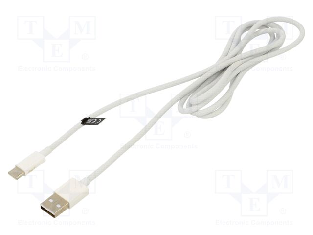 Cable; USB 2.0; USB A plug,USB C plug; 1.5m; white; 480Mbps; 60W