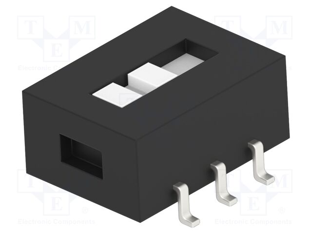 Switch: slide; Pos: 2; DPDT; 0.3A/115VAC; ON-ON; SMD; Leads: for PCB