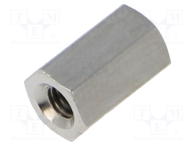 Screwed spacer sleeve; 9mm; Int.thread: M3; hexagonal; brass