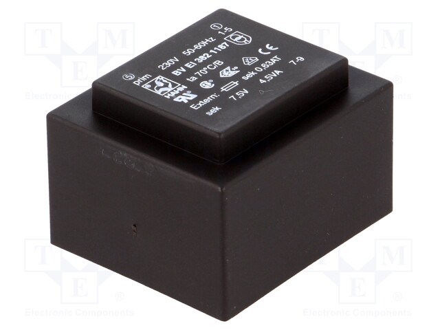 Transformer: encapsulated; 4.5VA; 230VAC; 7.5V; 600mA; 150g