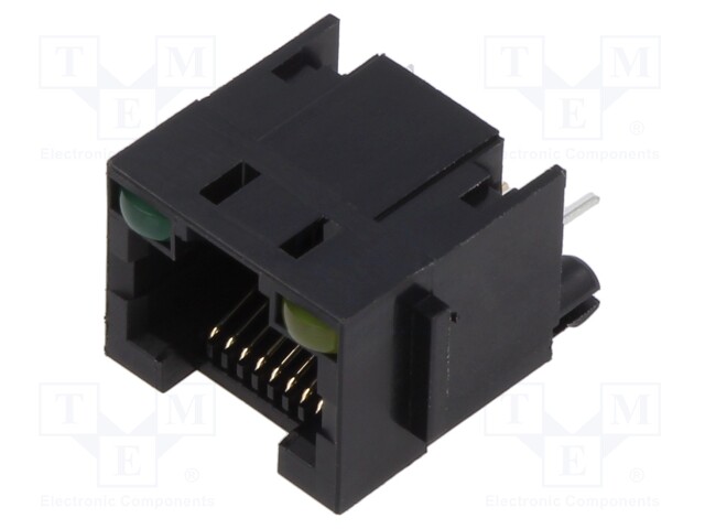 Socket; RJ45; PIN: 8; with LED; Layout: 8p8c; on PCBs,PCB snap; THT