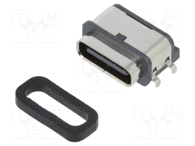 Socket; USB C; SMT; PIN: 6; horizontal; middle board mount; IP67; 3A