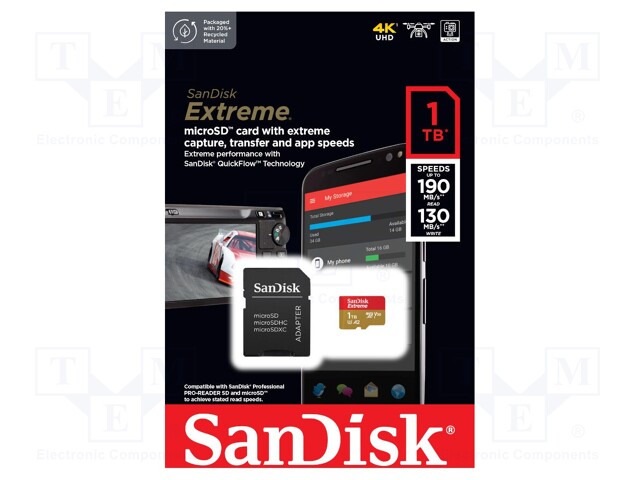 Memory card; Extreme,A2 Specification; microSDXC; 1TB; R: 190MB/s