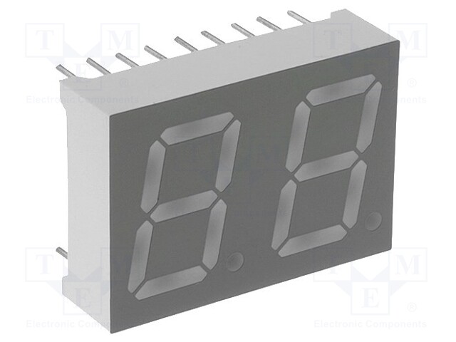 Display: LED; 7-segment; 13.2mm; 0.52"; No.char: 2; yellow-green