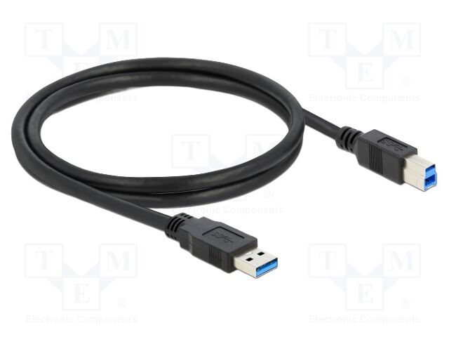 Cable; USB A plug,USB B plug; gold-plated; 1m; black; Cu; 5Gbps